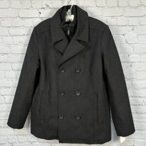 Kenneth Cole Double Breasted Wool Blend Peacoat Jacket, Size Large,‎ Black, NWOT